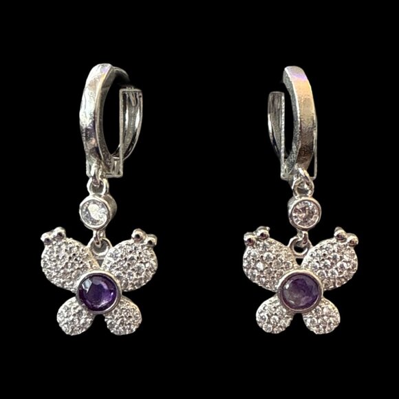 Women’s Earrings Butterfly Purple Amethyst Hook Jewelry Fashion Accessories NEW - Picture 1 of 5